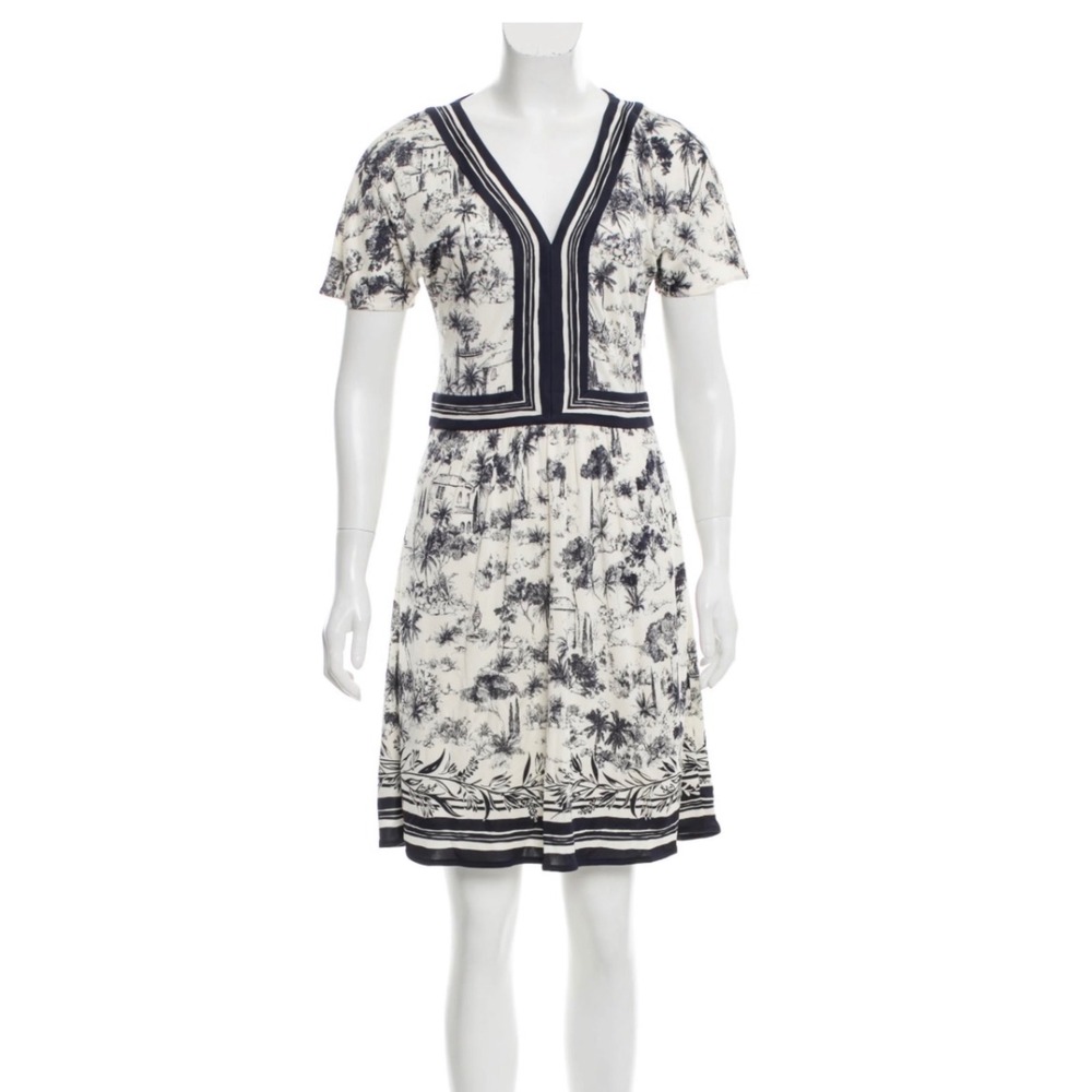 Tory Burch Toile De Jouy Grandmillennial Coastal Chic Mini Dress Navy White